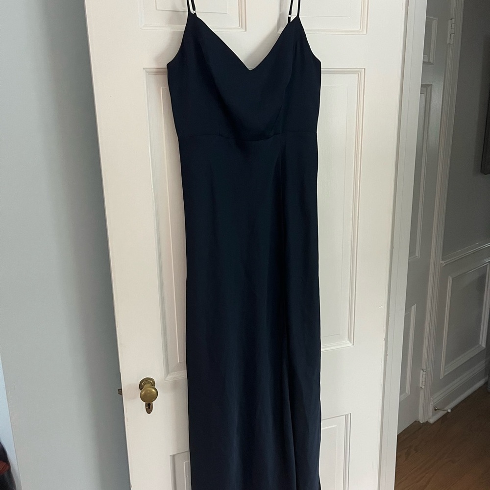 Navy Matt satin birdy grey dress